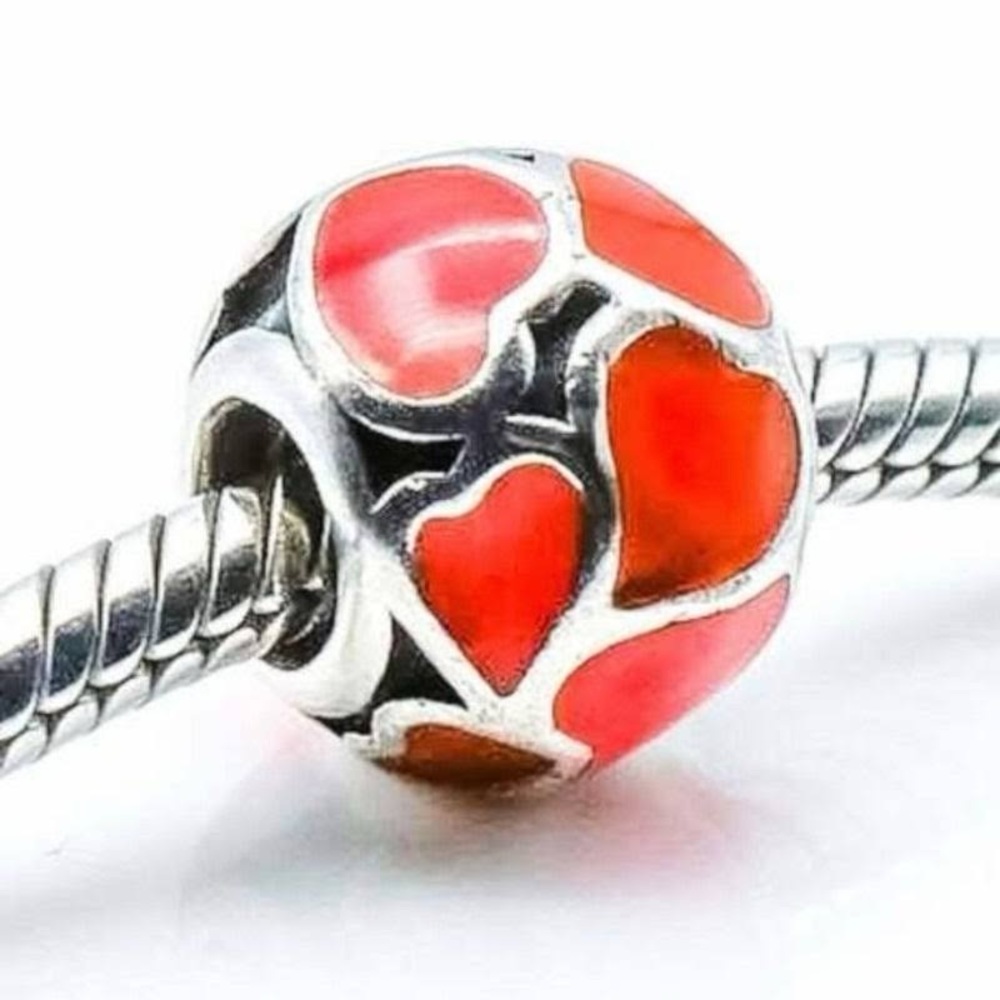Retired pandora red hot love enamel hearts bead charm